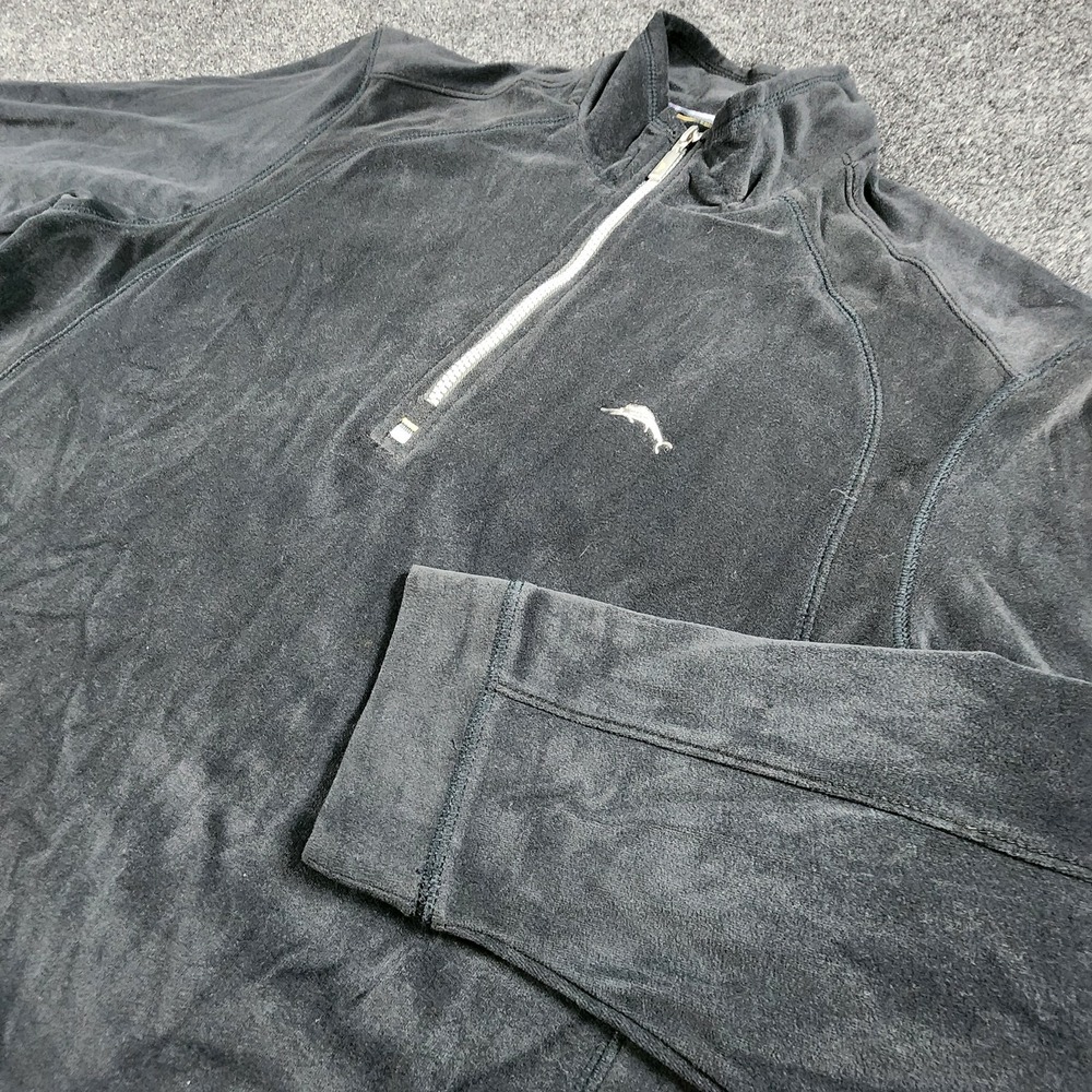 Tommy Bahama 1/4 Zip Mock Neck Sweater Men's Small Black Paradise Tech Stretch - Picture 2 of 10